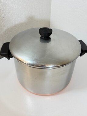 Vintage Revere Ware 6 QT -96f Stock Pot w/ Lid Copper Clad 1801 Clinton ILL USA